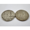 Image 2 : Two 90% Silver United States Franklin Half Dollars ~ 1954 & 1963-D ~ $1.00 Face Value