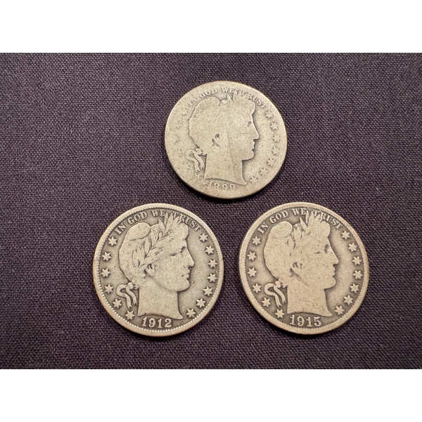3 - United States Barber Silver Half Dollars - Turn Of The Century