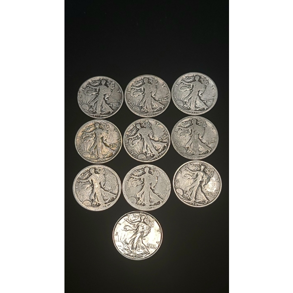 Assorted Years & Mint Marks 90% Silver Walking Liberty Half Dollars - Face Value: $5.00