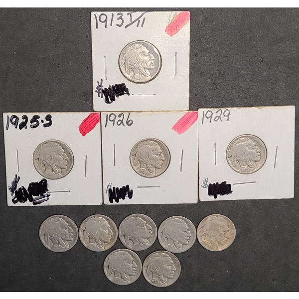 (11) Assorted & Unknown Years U.S Buffalo Nickels - Face Value: $0.55