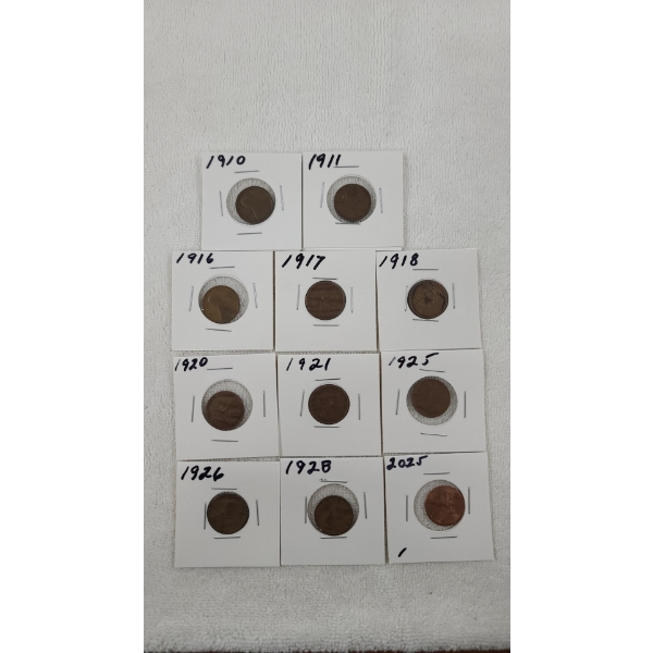 (10) Assorted Years Lincoln Wheat Cents & 2025 Lincoln Cent - Face Value: $0.11