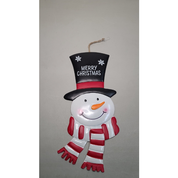 Merry Christmas Snowman Metal Hanging Sign - 19in Tall