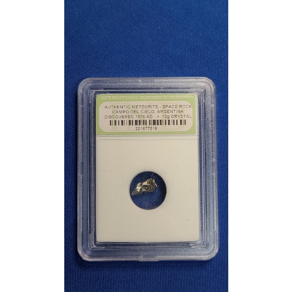 INB Graded Authentic Meteorite From Campo Del Cielo Argentina Discovered 1576 AD <.10g Crystal