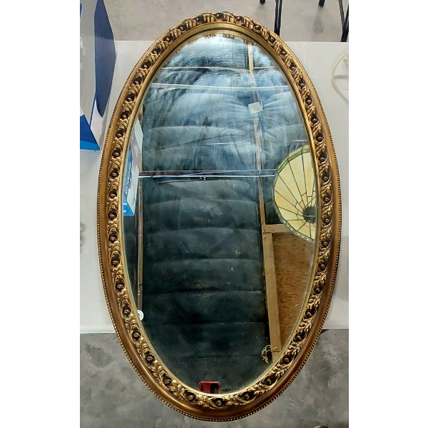 2 Pcs Gold Surround Large Oval Wall Mirror & Oval Metal Filigree Photo Desk Frame