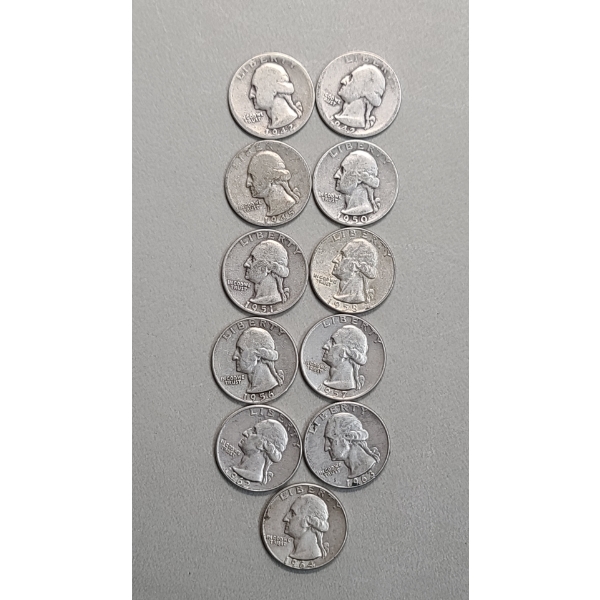Assorted Years/Mint Marks United States 90% Silver Washington Quarters - Face Value: $2.75