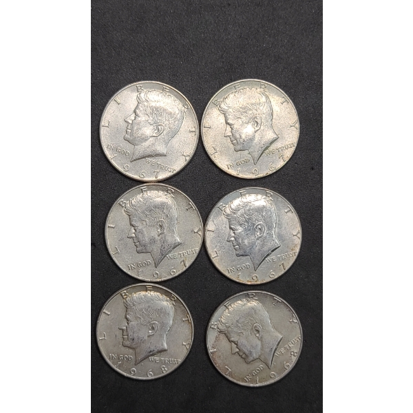 (6) 1967/1968 40% Silver Kennedy Half Dollars - Face Value: $3.00