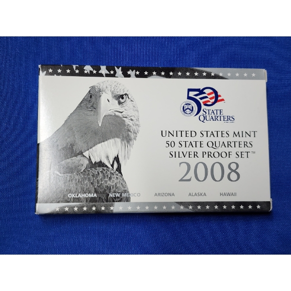 2008 United States Mint 50 State Quarters Silver Proof Set ~ 5 State Quarters All 90% Silver 