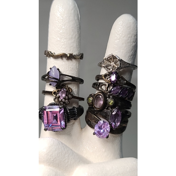 Assorted Sterling Silver Rings With Purple & Green Stones - Total Weight: 31.1g