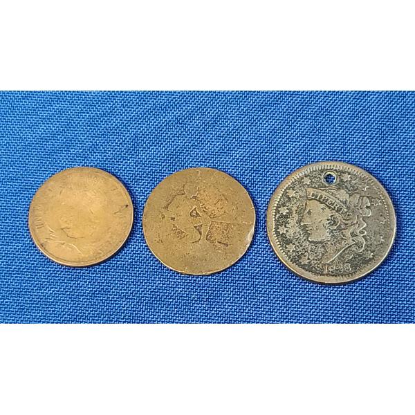 1838 Coronet Head Large Cent, 1908 U.S Philippines One Centavo & Civil War Era Two Cent Coin 