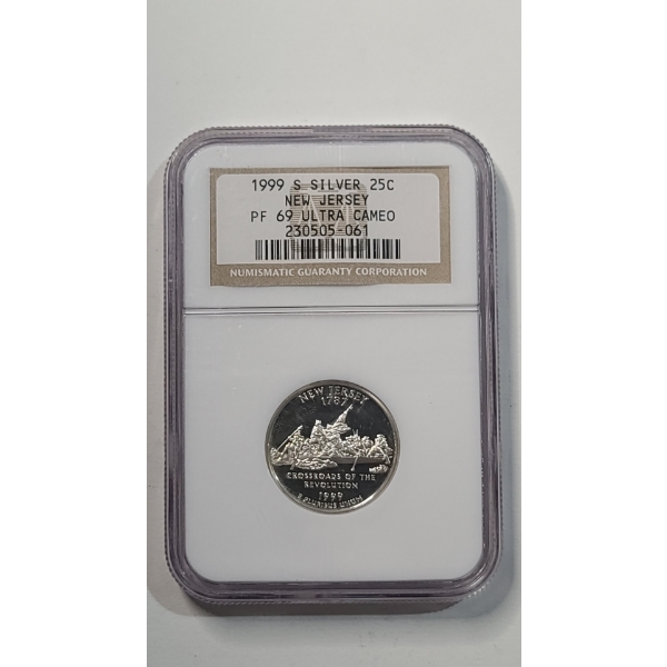 NGC 1999-S PF 69 ULTRA CAMEO 90% Silver New Jersey State Quarter 