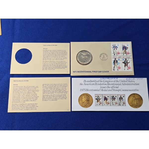 1975 American Revolution Bicentennial Bronze Medal & Stamp 