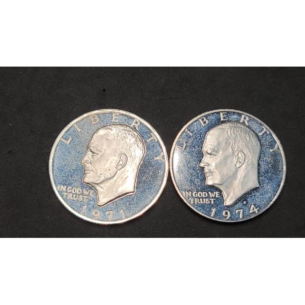 1971-S & 1974-S Eisenhower 40% Silver Dollars - Face Value: $2.00