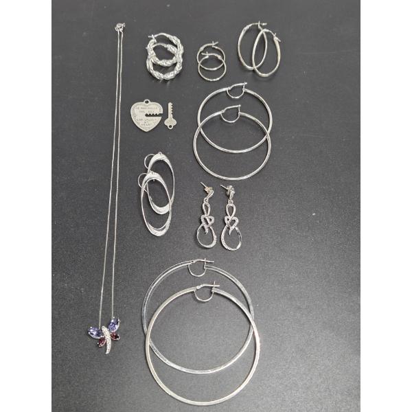 Sterling Silver Group Including 18'' Chain With Dragonfly Total Weight 36.8 Grams