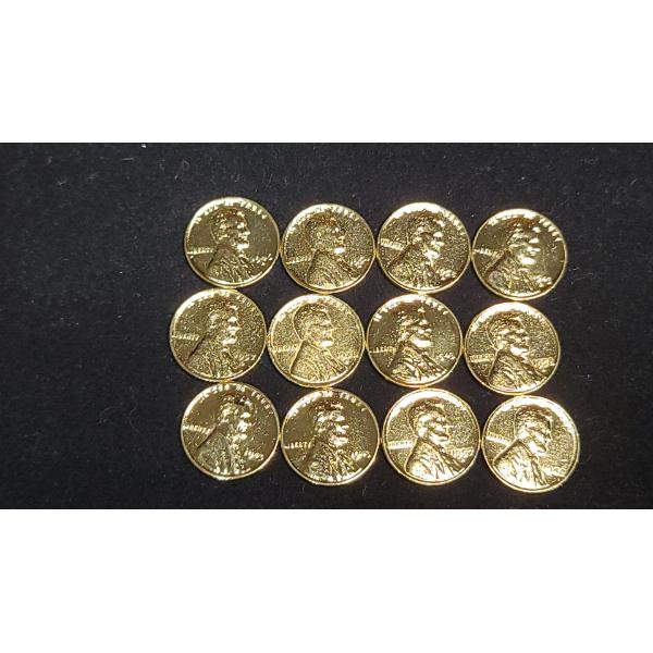 (12) Assorted Years/Mint Marks Gold Plated Lincoln Wheat Cents 