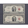 Lot of Two 1963 $2 Red Seal Federal Reserve Notes 