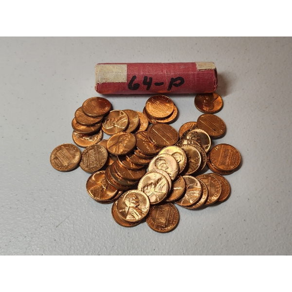 1 Roll of 50 & 50 Loose 1964-P Uncirculated Lincoln Memorial Cents FV: $1.00