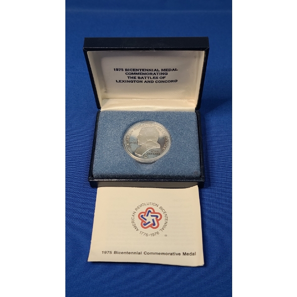 1975 Bicentennial Commemorative Sterling Silver Medal- The Battles Of Lexington And Concord