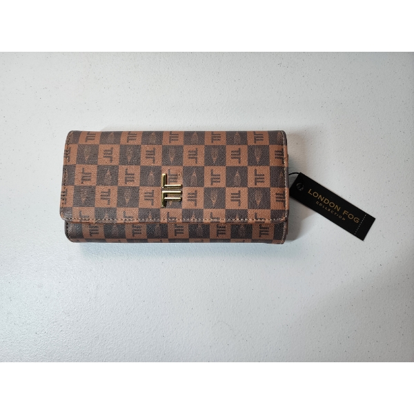 London Fog Lara Signature Flap Brown Leather Wallet - New With Tags