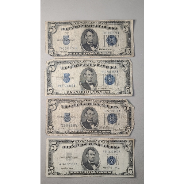 (4) Assorted Series United States $5 Silver Certificates - Face Value: $20.00