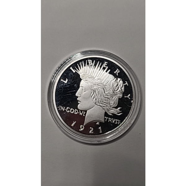 .999 Fine Silver 1921 Peace Dollar Copy Coin Weighing 27 Grams