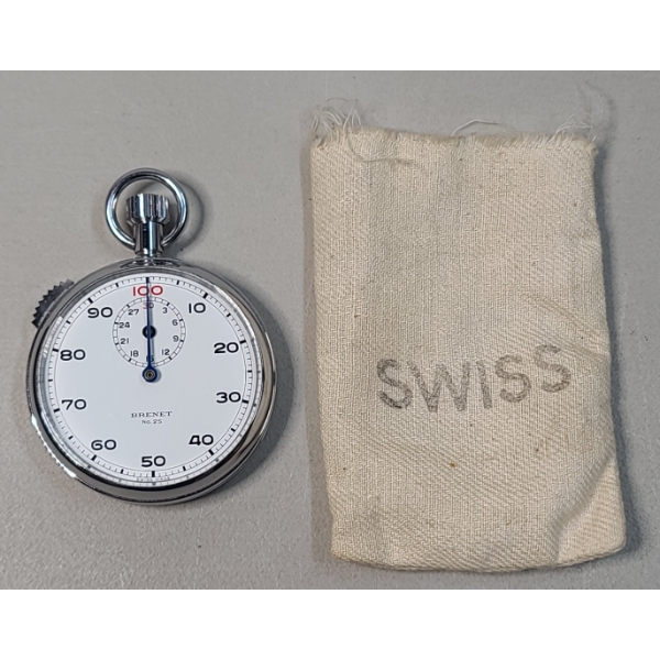 Vintage Brenet No.25 Swiss Made Mechanical Wind Up Stopwatch With Bag - Working Condition