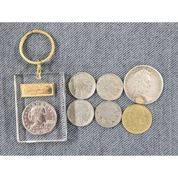 Lot of Assorted Collectible US, Foreign & Reproduction Coins - Ft. Keychain & Reproduction 1918 Half