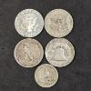 Image 2 : (5) 90% Silver Coins incl Silver 40% Kennedy Half, 90% Silver Walking Liberty Half and More