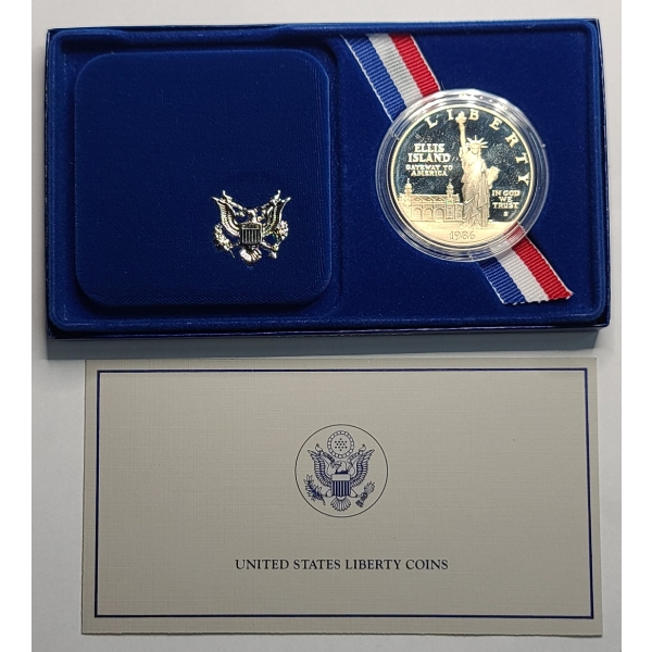 U.S 1986-S Ellis Island Statue Of Liberty 90% Silver Dollar Proof Coin In Original Packaging