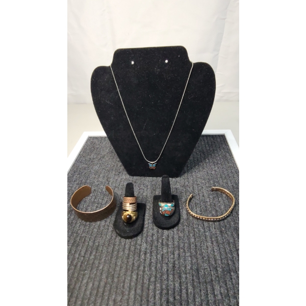 Assorted Costume Jewelry Including Necklace, Rings & Bangles 