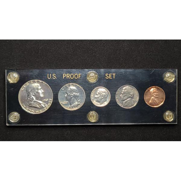 1961 Silver Proof Coin Set In Acrylic Holder - Silver Face Value: $0.85