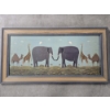 Image 1 : Acrylic on Wood Glass Framed African Art Elephants, Giraffes & Camels 39.5"x20.5"