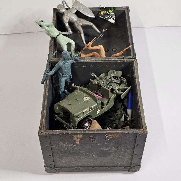 Vintage Toy Chest filled with Plastic Military Themed Toys