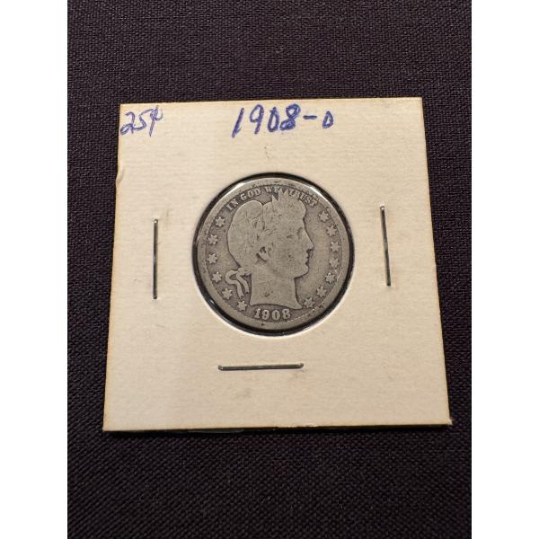 1908-D United States Barber Silver Quarter - Great Piece