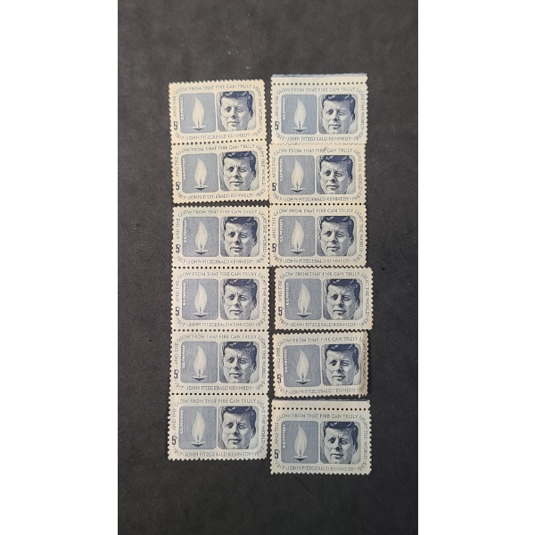 (12) Unused 1964 5-Cent President John F. Kennedy U.S Postage Stamps - Face Value: $0.60