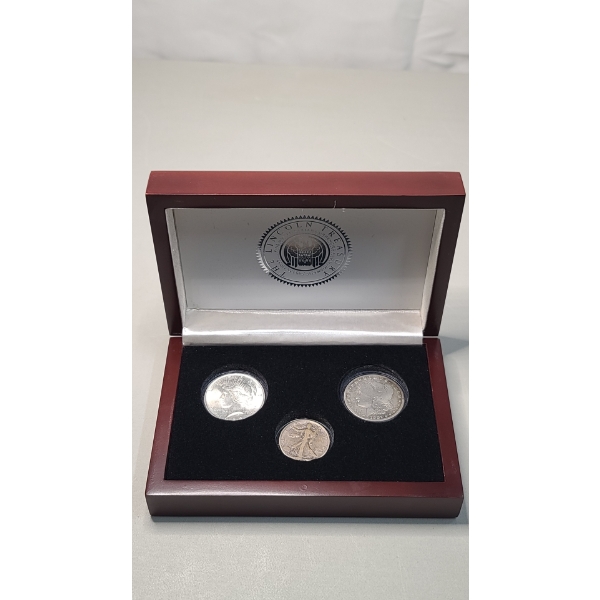 1923 90% Siver Peace Dollar, 1934 90% Silver Walking Liberty Half Dollar & 1901-O 90% Silver Morgan 