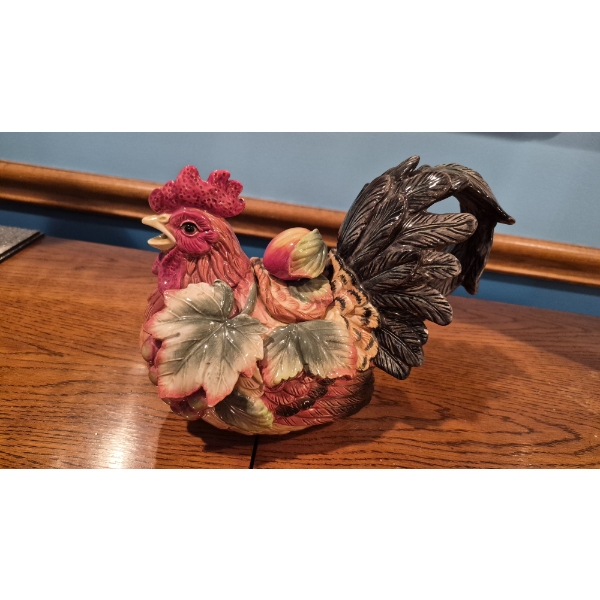 FITZ & FLOYD Rooster Pitcher W Lid -9 1/2" Length - 7 1/2" Tall Perfect Condition