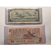 Image 2 : 2 - Old Canadian Queen Elizabeth Banknotes In Protective Holders - $1.00 & $2.00 Bill