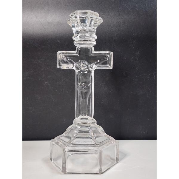 Vintage Glass Crucifix Candlestick Holder