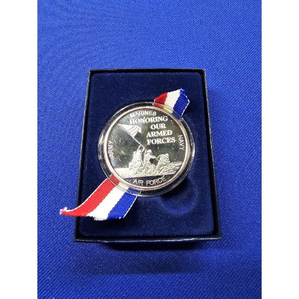 "Honoring U.S. Armed Forces" 1 oz .999 Fine Silver Round w/ Capsule and Box