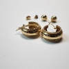 Image 3 : Two Pairs of 14K Yellow Gold Earrings: Rope Edge Hoop & Gold Ball Stud - Total Weight: 2.3g