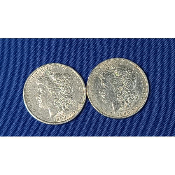 1890 & 1896 90% Silver Morgan Dollars