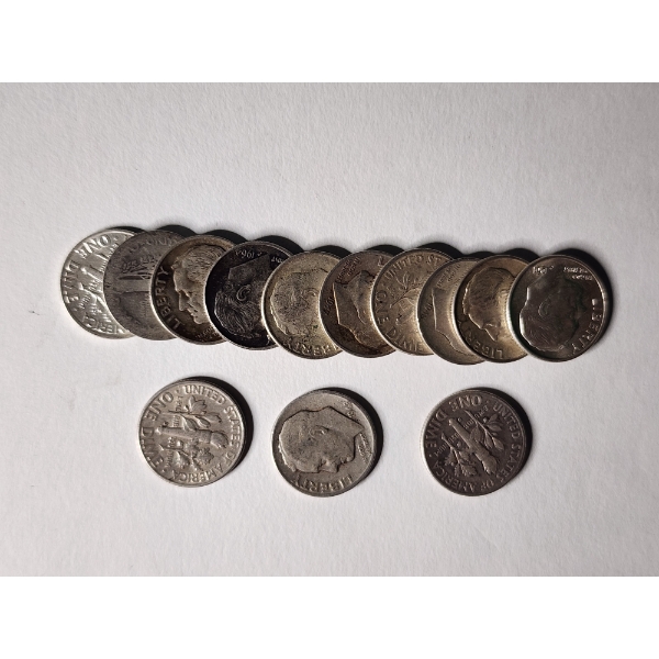 Thirteen Assorted United States 90% Silver Dimes ~ FACE VALUE $1.30