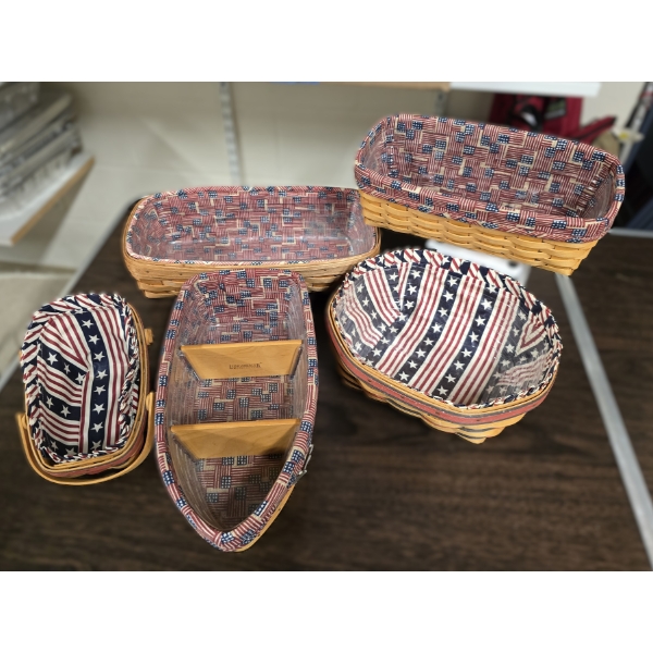 5 Longaberger Baskets incl Boat with Dividers