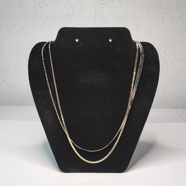 Two Sterling Silver Herringbone Necklaces Gold-Tone and Silver-Tone - TW: 21.7g