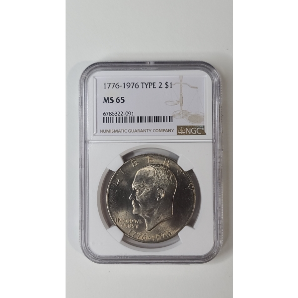 NGC 1776-1976 Type 2 MS 65 Eisenhower Bicentennial Dollar