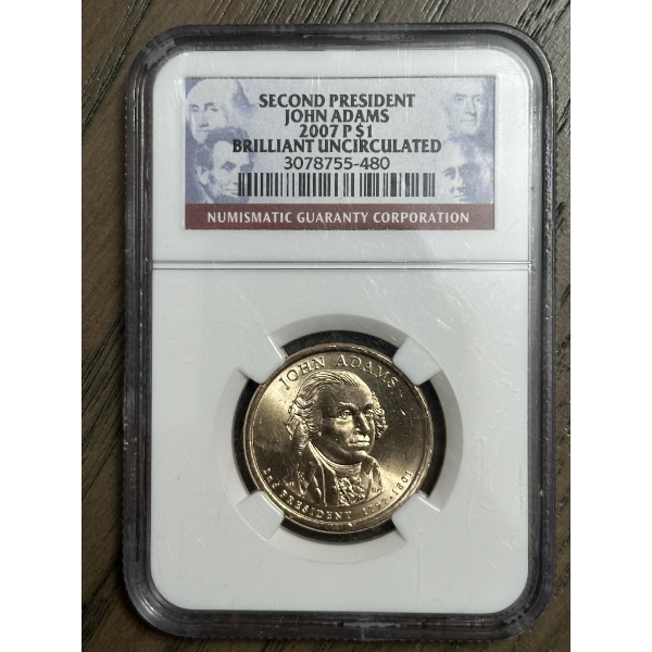 NGC B.U. 2007-P John Adams Presidential Dollar