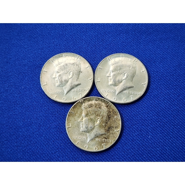 x3 1967 40% Silver Kennedy Half Dollars - FV: $1.50