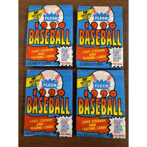 4 - Unopened 1990 Fleer Major League Baseball Wax Packs - Mint Condition