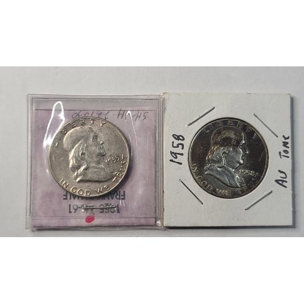 United States 1955 MS61 "Bugs Bunny" Error & 1958 Franklin 90% Silver Half Dollars - Face Value: $1
