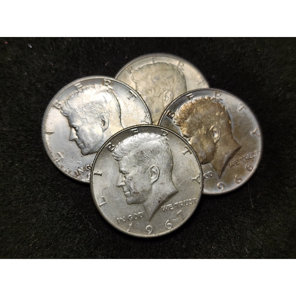 Four Assorted 40% Silver Kennedy Half Dollars